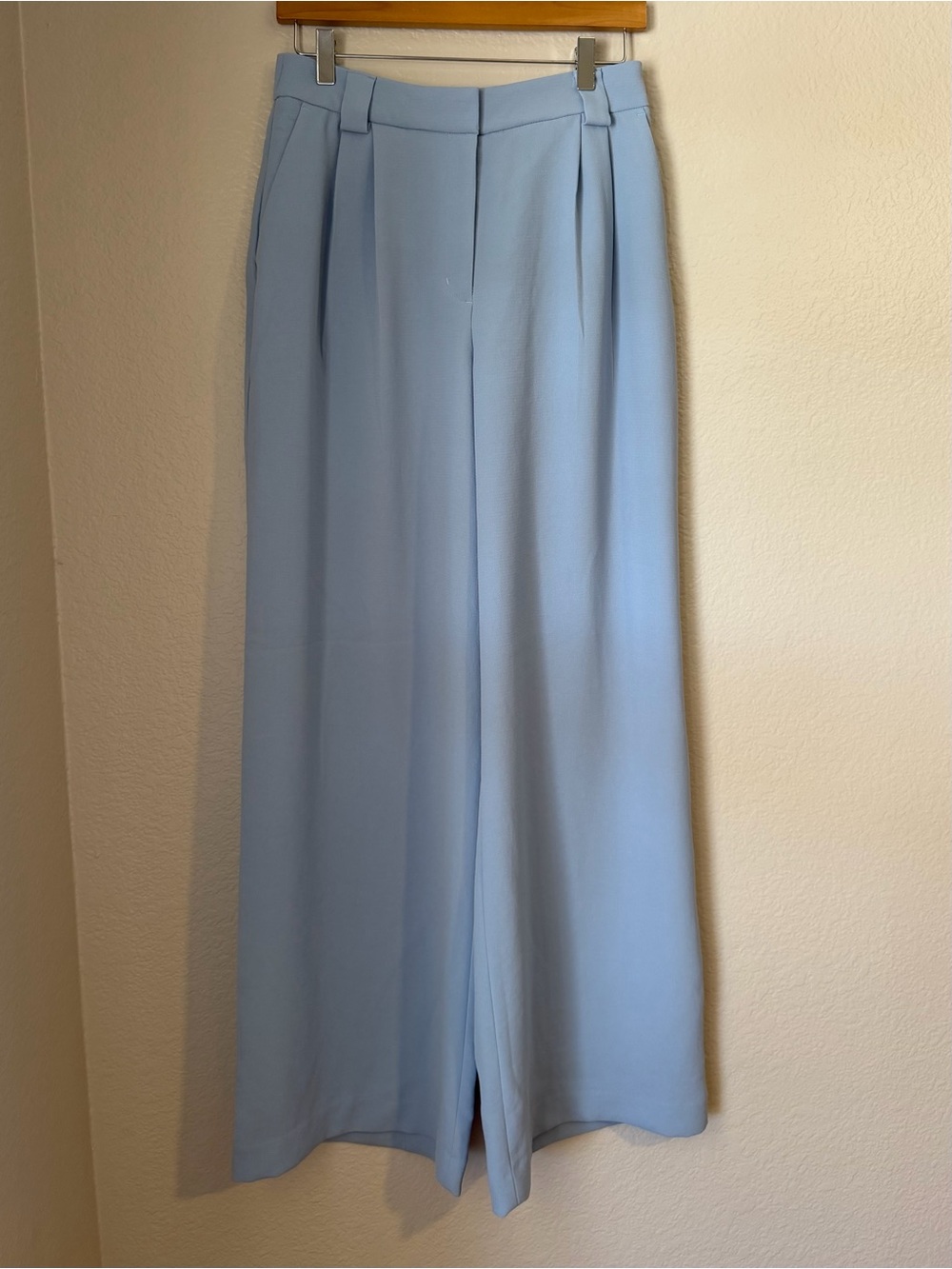 Express Wide Leg High Rise Pleated Trouser Pants Blue Size 6 Long Office Travel